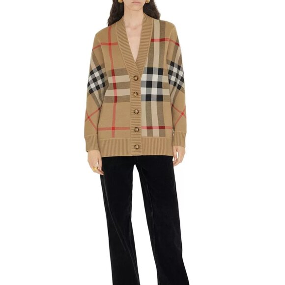 BURBERRY Check Wool Blend Cardigan - Picture 1 of 13